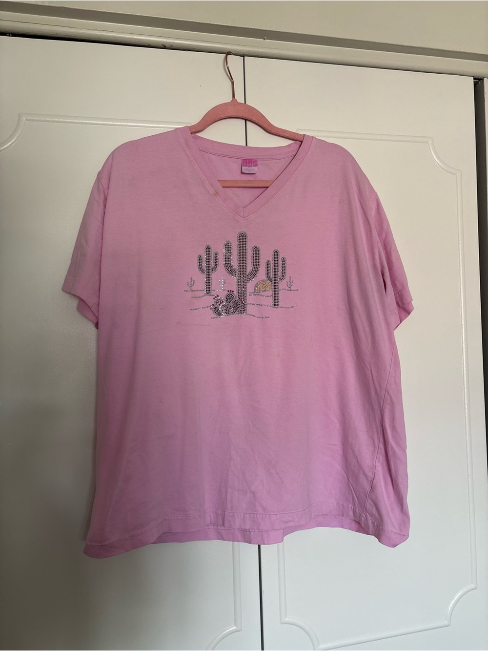 Pink V-Neck Desert Cactus Tee